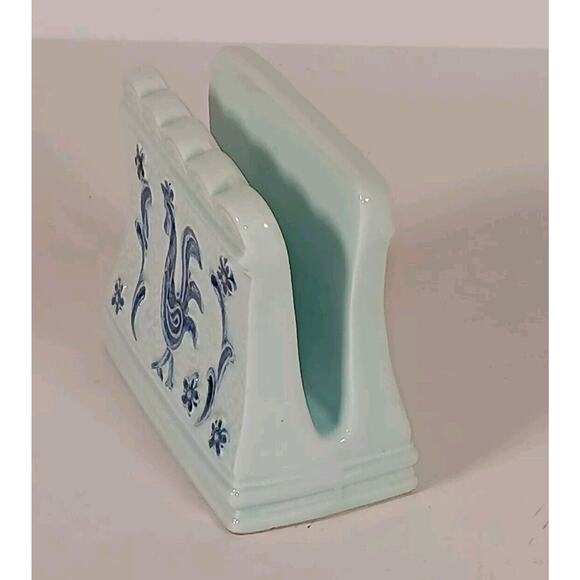 Davar  Porcelain Napkin Holder Blue Rooster 4" x 3.5" Japan - Picture 2 of 11